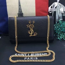 Geantă YSL cu lanț 24cm din piele Caviar neagră