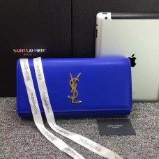 YSL Saint Laurent Clutch 27cm Piele Netedă Albastră