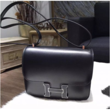 RAR Hermes Mini Constance 18cm Lizard Box Calfskin Palladium Hardware Cusut Manual, Noir CK89 RS16457