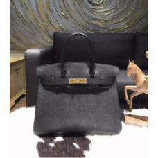 Geantă Hermes Birkin 30cm Epsom din piele de vițel cusută manual cu accesorii aurii, Noir Black RS09639