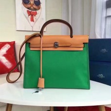 Geantă Hermes Herbag 31cm din pânză verde