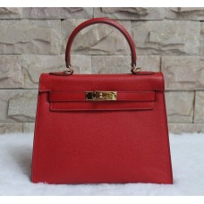 Geantă Hermes Kelly 28cm Epsom din piele roșie aurie