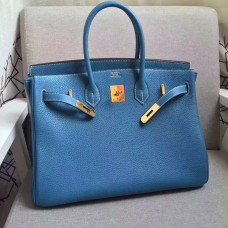 Genți Hermes Birkin 35cm piele de vită cu venă albastru-auriu