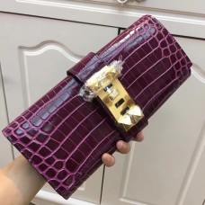 Geantă Hermes Medor Clutch 29cm Croco Purple