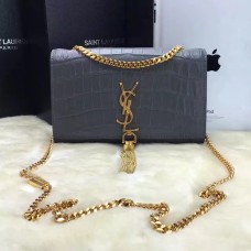 Geantă YSL cu lanț și ciucuri 22cm, gri croco, auriu