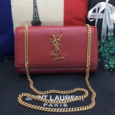 Geantă YSL cu lanț 24cm din piele Caviar, roșie