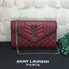 Poșetă YSL cu lanț crossbody 22,5 cm, vișinie