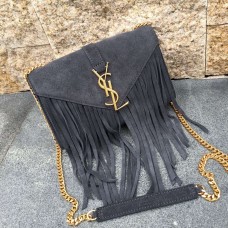 Geantă YSL din piele întoarsă cu ciucuri 22 cm, gri