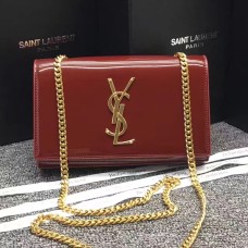 Geantă YSL din piele lăcuită cu lanț 22cm roșu închis
