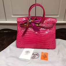 Geantă Hermes Birkin 35cm din piele de crocodil, auriu-roz