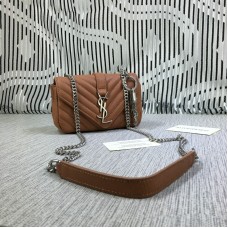 Geantă mică YSL Envelope cu lanț, piele de capră, maro, 18 cm