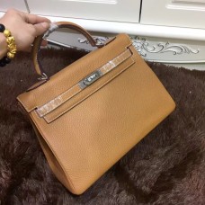 Geantă Hermes Kelly 32cm Togo din piele 6108 argintiu cafea deschisă