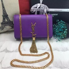Geantă YSL cu lanț și ciucuri 22 cm, piele netedă, violet, auriu