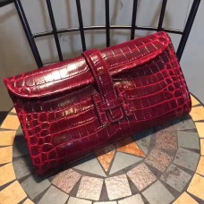 Geantă Hermes Jige Clutch 29cm Crocodil Roșu Închis