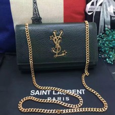 Geantă YSL cu lanț 24cm, piele caviar, verde închis