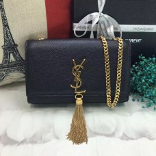 Geantă YSL cu lanț și ciucuri 22 cm, piele caviar, neagră și aurie