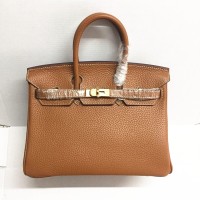 Geantă Hermes Birkin 25cm 6068 cafea deschisă aurie