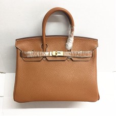Geantă Hermes Birkin 25cm 6068 cafea deschisă aurie
