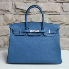 Genți de mână Hermes Birkin 35cm piele de vită cu venă albastru-argintiu