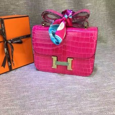 Geantă Hermes Constance 23cm Croco Leather Rose