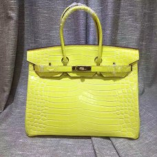 Geantă Hermes Birkin 35cm din piele de crocodil, auriu galben