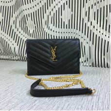 Geantă mică YSL Envelope cu lanț, piele Caviar, neagră, 19cm