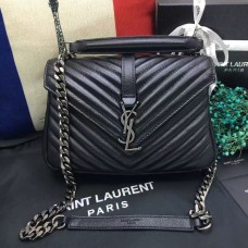 Geantă de umăr YSL cu mâner superior 24cm negru argintiu