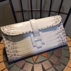 Geantă Hermes Jige Clutch 29cm Crocodil Alb Gri