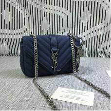 Geantă mică YSL Envelope cu lanț, din piele de capră, albastră, 18 cm