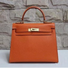 Geantă Hermes Kelly 28cm Epsom din piele portocalie aurie