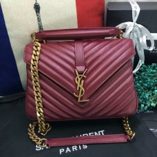 Geantă de umăr YSL cu mâner superior 24cm Roșu închis Auriu