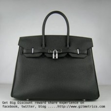 Genți Hermes Birkin 35cm piele de vită cu venă negru argintiu