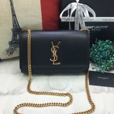 Geantă YSL din piele netedă cu lanț 22cm negru auriu