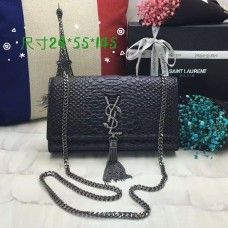 Geantă YSL cu monogramă și lanț, model șarpe, 24 cm, neagră