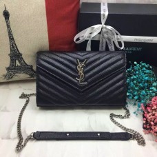 Geantă plic YSL din piele Caviar, lanț negru argintiu, 23 cm