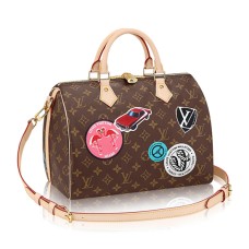 Geantă tote Louis Vuitton M43231 Speedy Bandouliere 30 World Tour din pânză cu monogramă